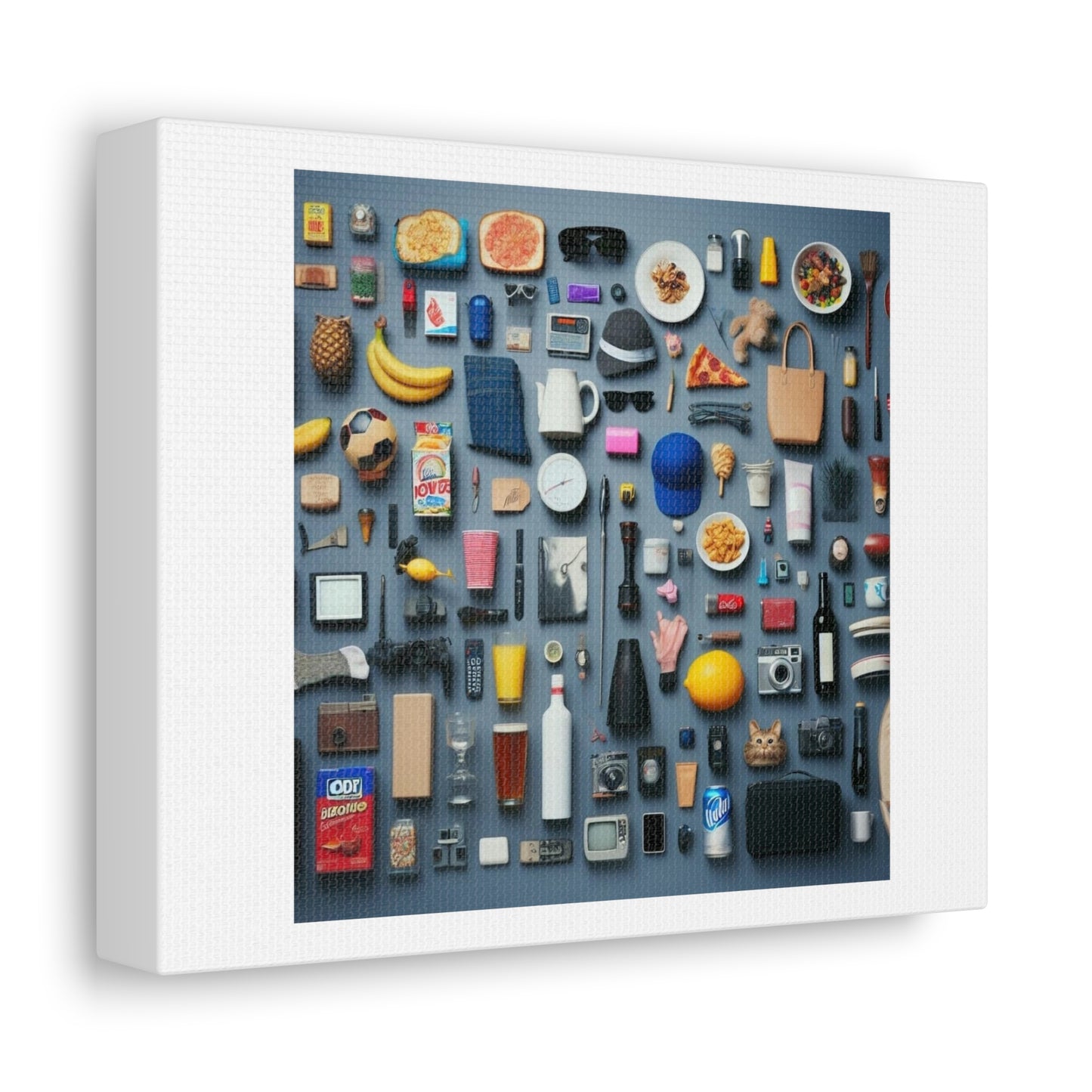 Collection of Items That Don't Exist Arranged in Alphabetical Order 'Designed by AI' Art Print on Canvas