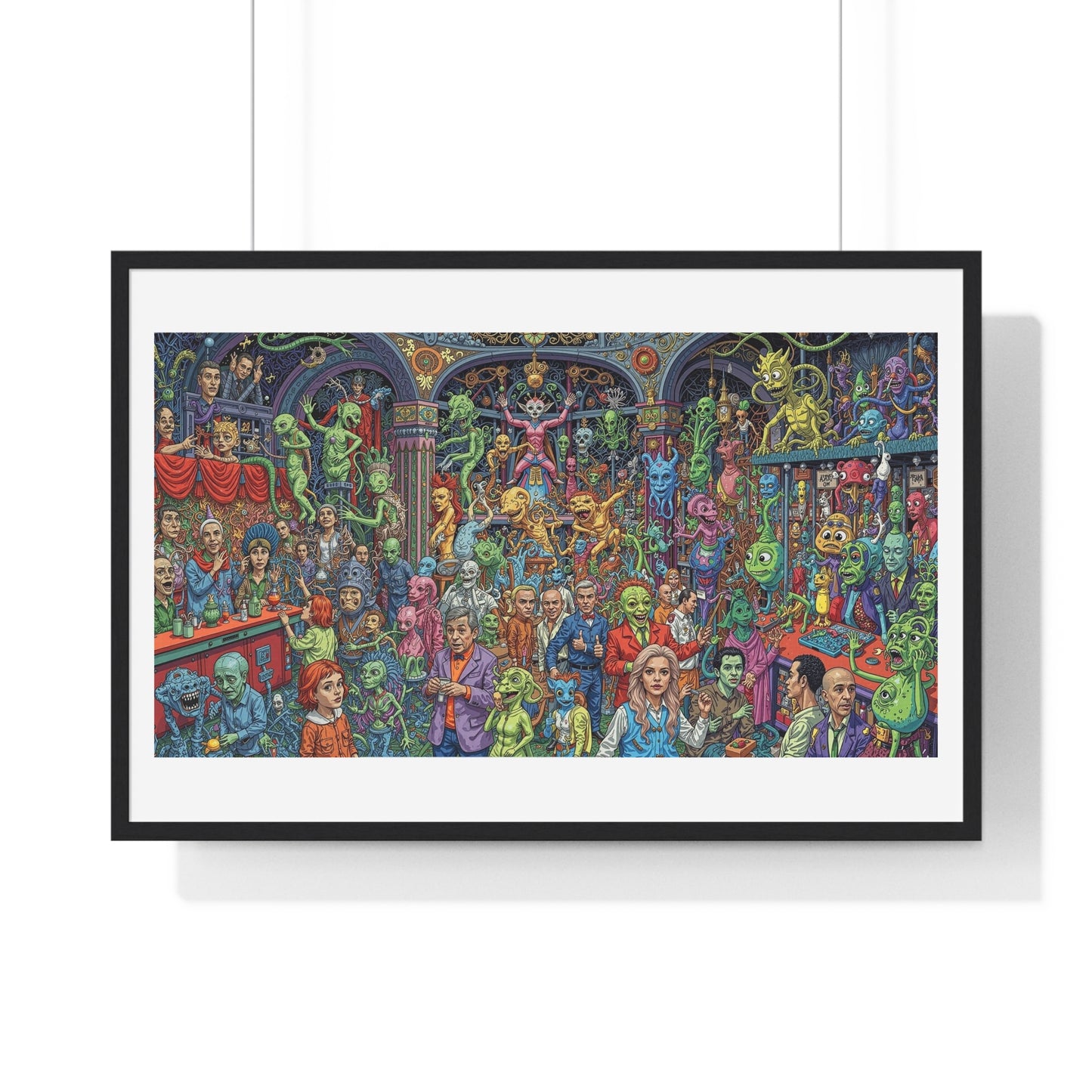 Demons and NPCs Diorama, Cartoon Art 'Designed by AI' Framed Art Print