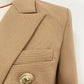 Vireous Women's Double-Breasted Camel Blazer