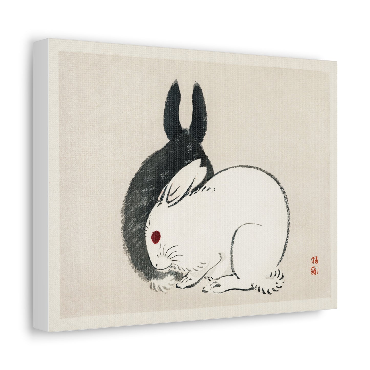 Black and White Rabbits by Kōno Bairei (1844-1895) from the 1913 edition of 'Bairei Gakan', Art Print on Canvas