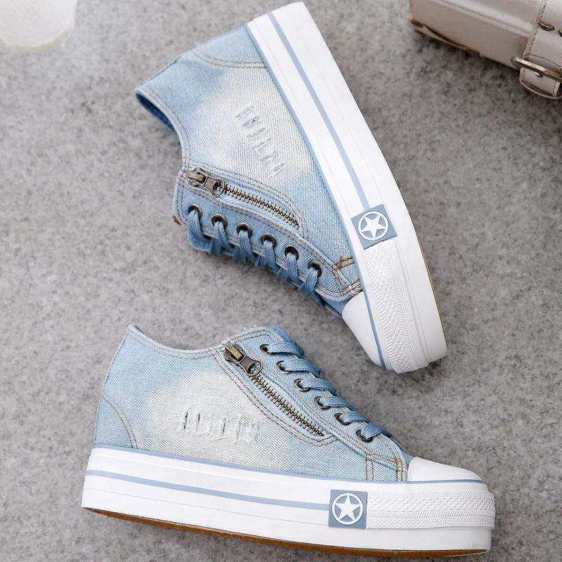 Converse-Style Women's Canvas Sneakers Thick-Sole Height-Increasing Denim Shoes