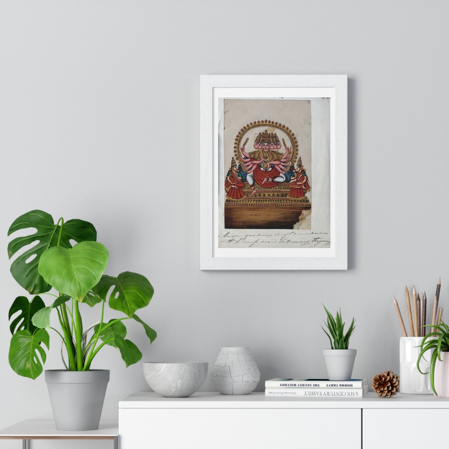 Kartikeya, also called Murugan, Hindu God of War, Gouache Painting by an Indian Artist, from the Original, Framed Art Print