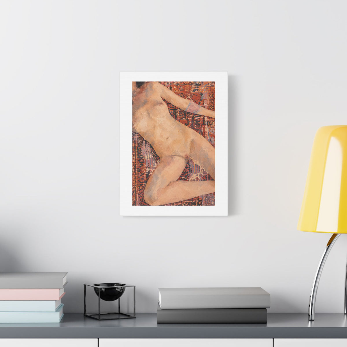 Textured Reclining Figure on Persian Rug, Art Print on Satin Canvas, Stretched