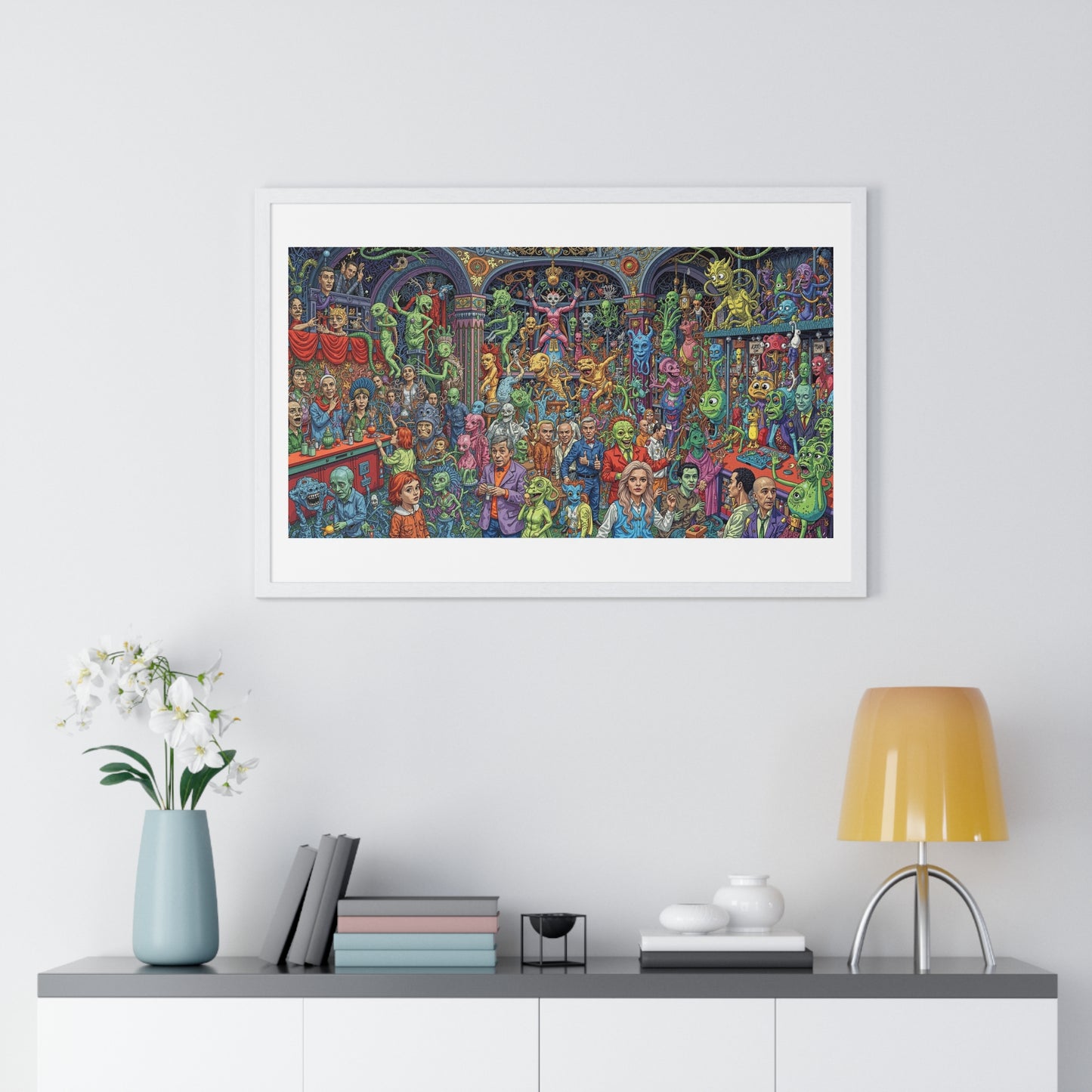 Demons and NPCs Diorama, Cartoon Art 'Designed by AI' Framed Art Print