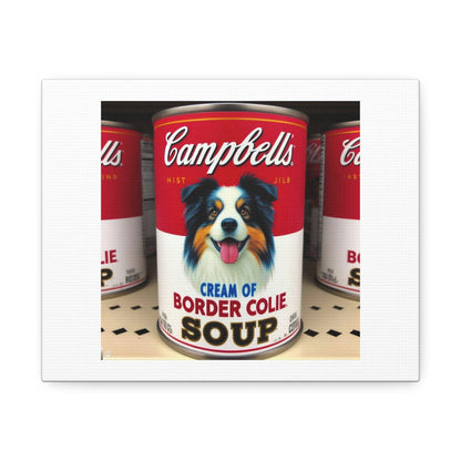 Cream of Border Collie Soup Homage to Andy Warhol Art Print 'Designed by AI' on Satin Canvas