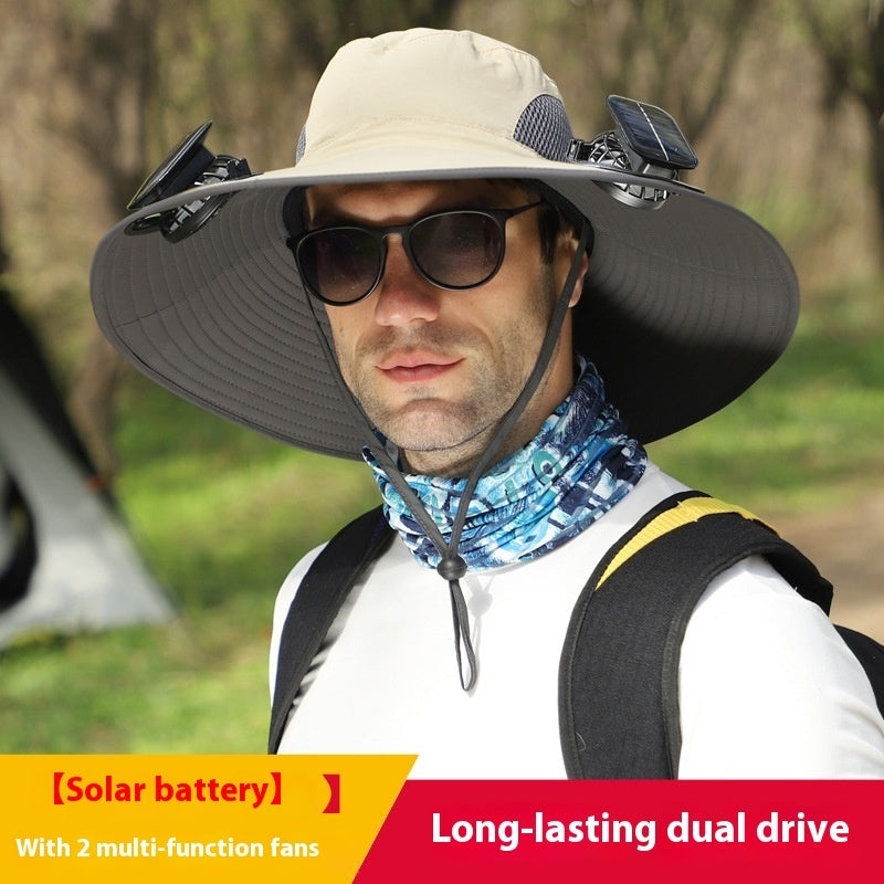 Outdoor Wide-Brim Sun Hat with USB Charging, Solar-Powered Cooling