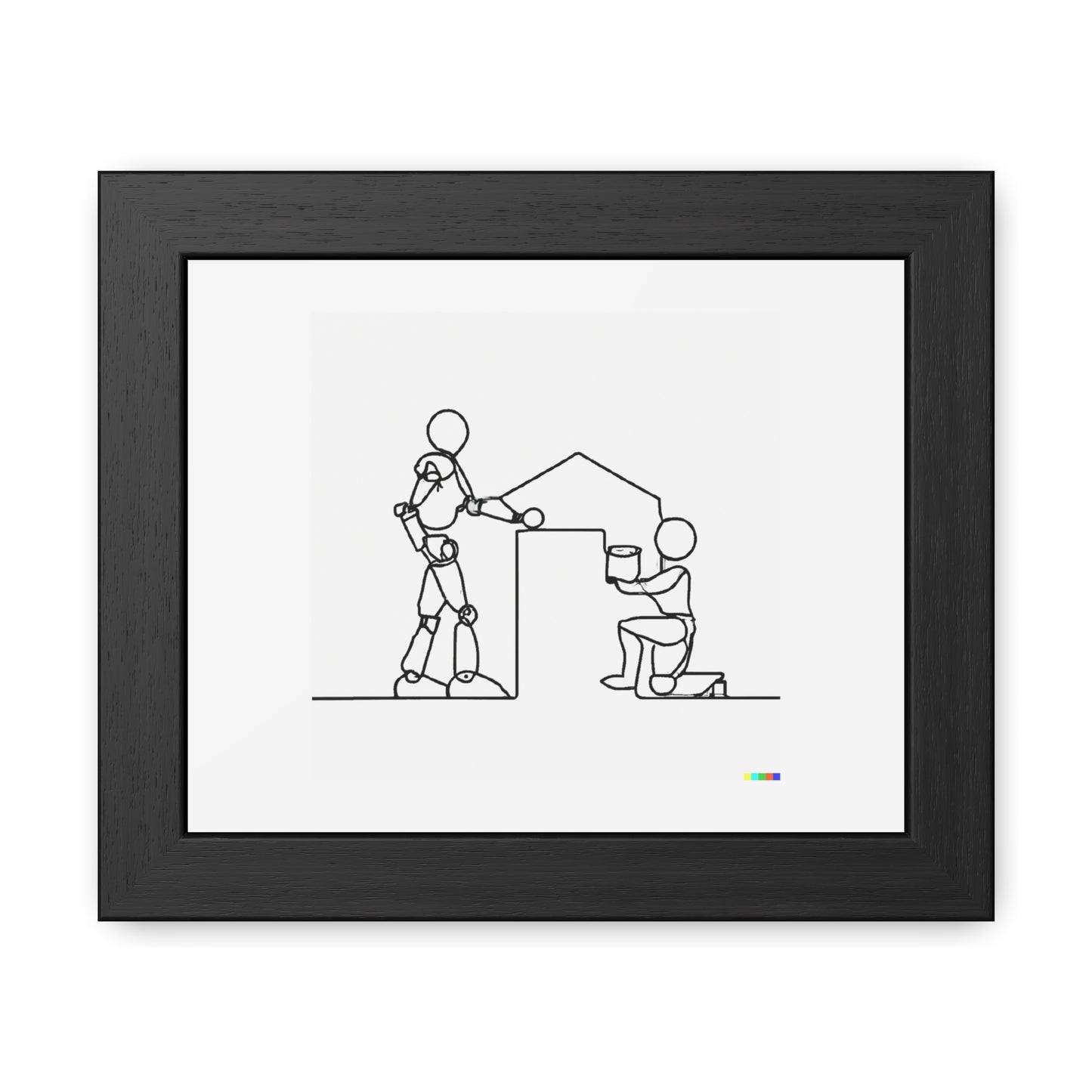 Human And Robot Working Together Line Art 'Designed by AI' Poster encadré en bois en papier mat classique