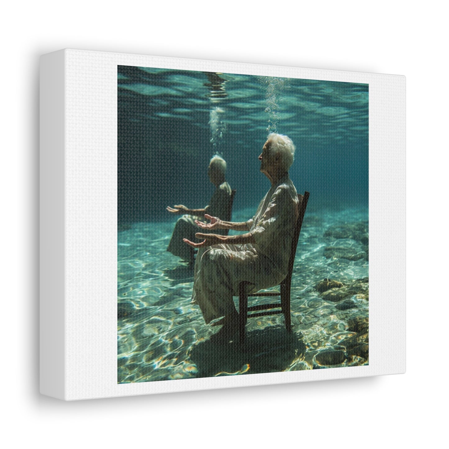 Meditating at Peace Under Water Art Print 'Designed by AI' on Satin Canvas