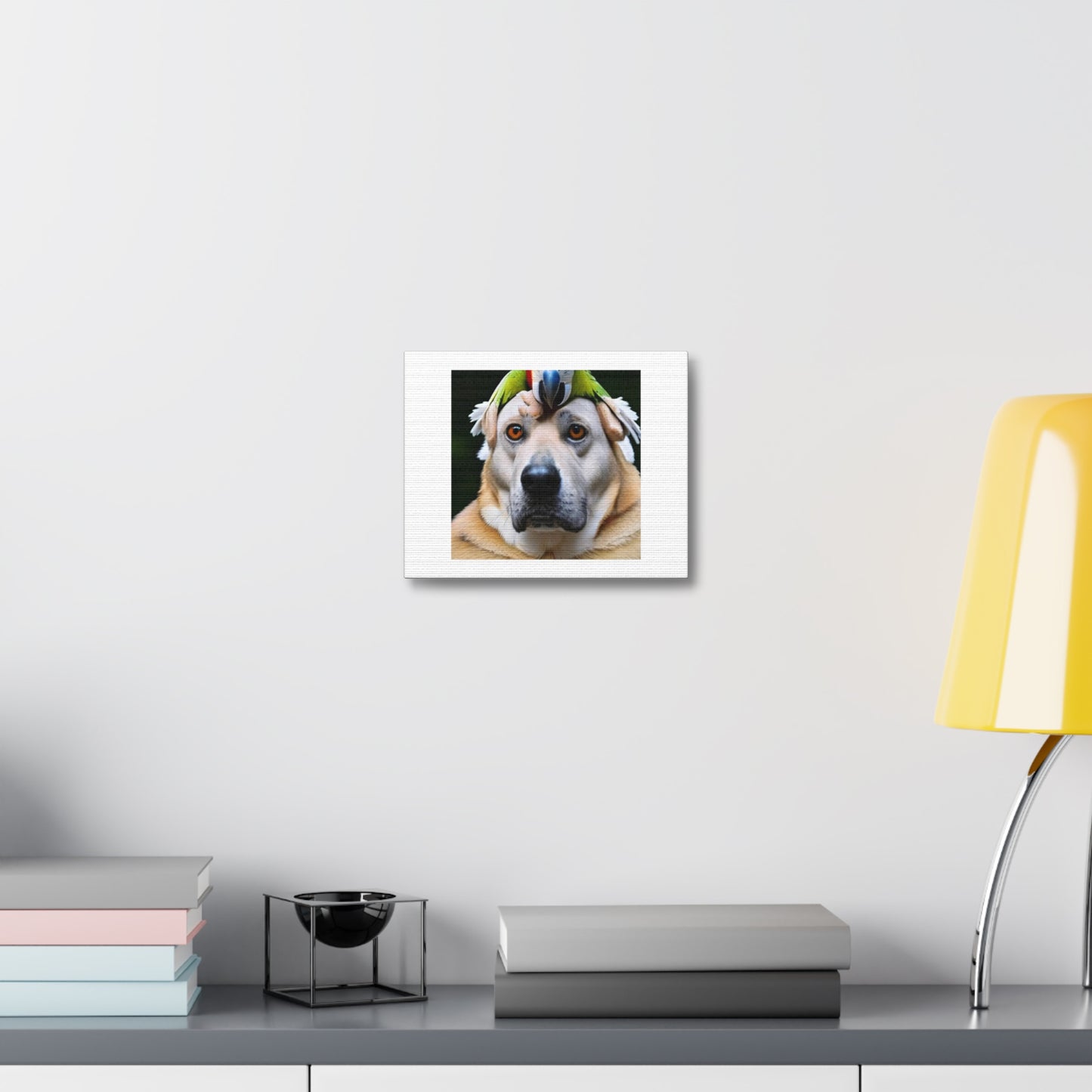 Parrot On Top Of a Dog digital art 'Designed by AI' on Canvas