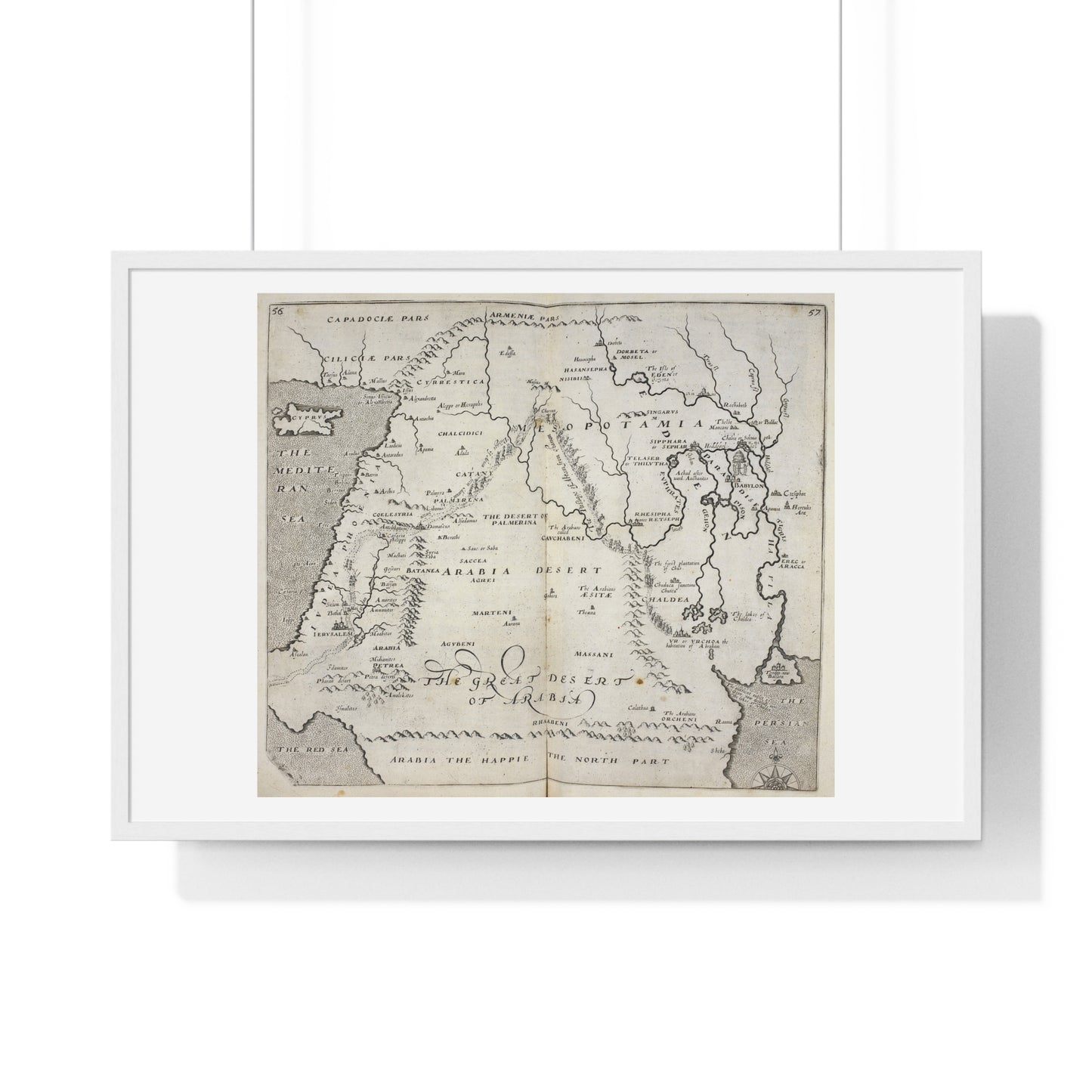 Antique Map of Arabia and Mesopotamia (1621) from the Original Sir Walter Raleigh Manuscript, Framed Print