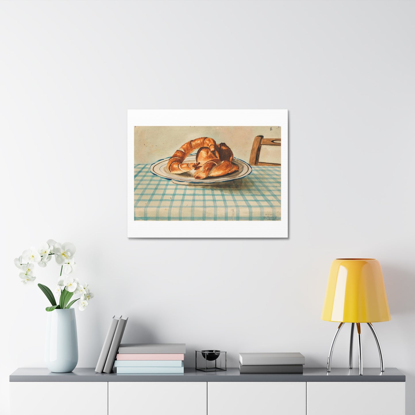 Still Life with Pastry Plate by Egon Schielee from the Original, Art Print on Satin Canvas