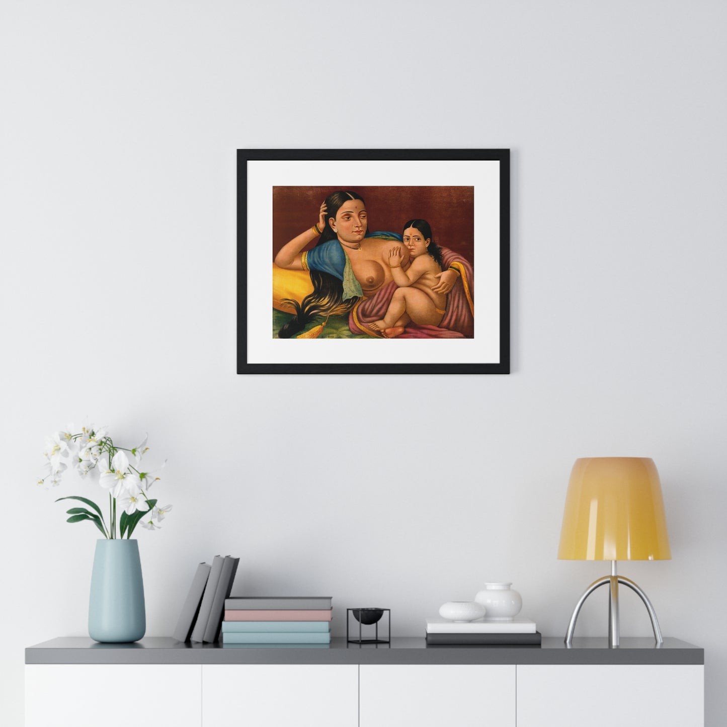 Woman Suckling an Infant, Indian Chromolithograph, from the Original, Framed Art Print