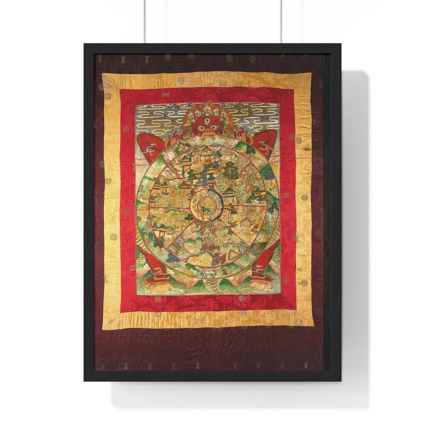 Yama, Lord of Death, Holding the Wheel of Life which Represents Samsara, on a Tibetan Thangka, from the Original, Framed Print