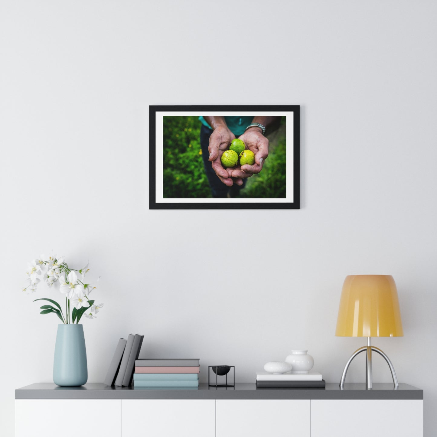 Limes in a Worker's Hands, Photographic Decor, Large Framed Print