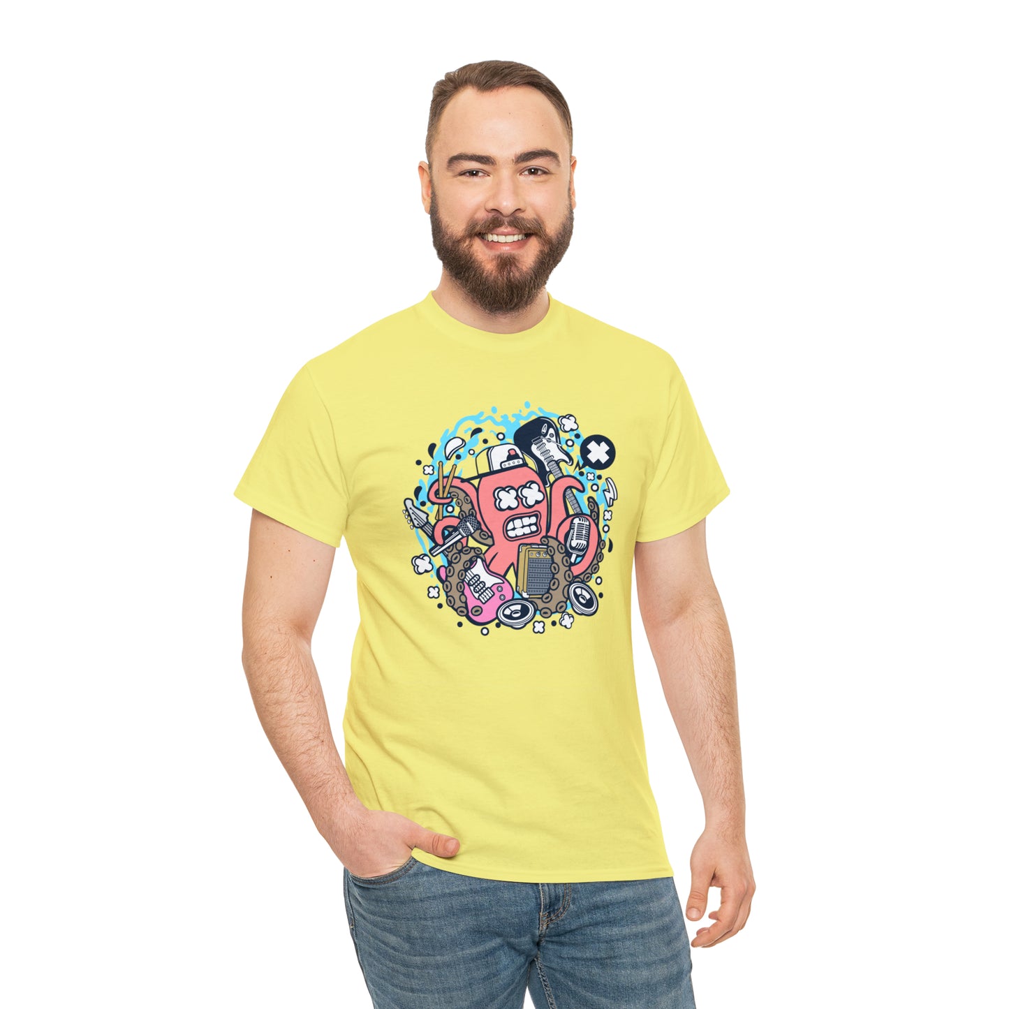 Rock Octopus Musician Cartoon T-Shirt