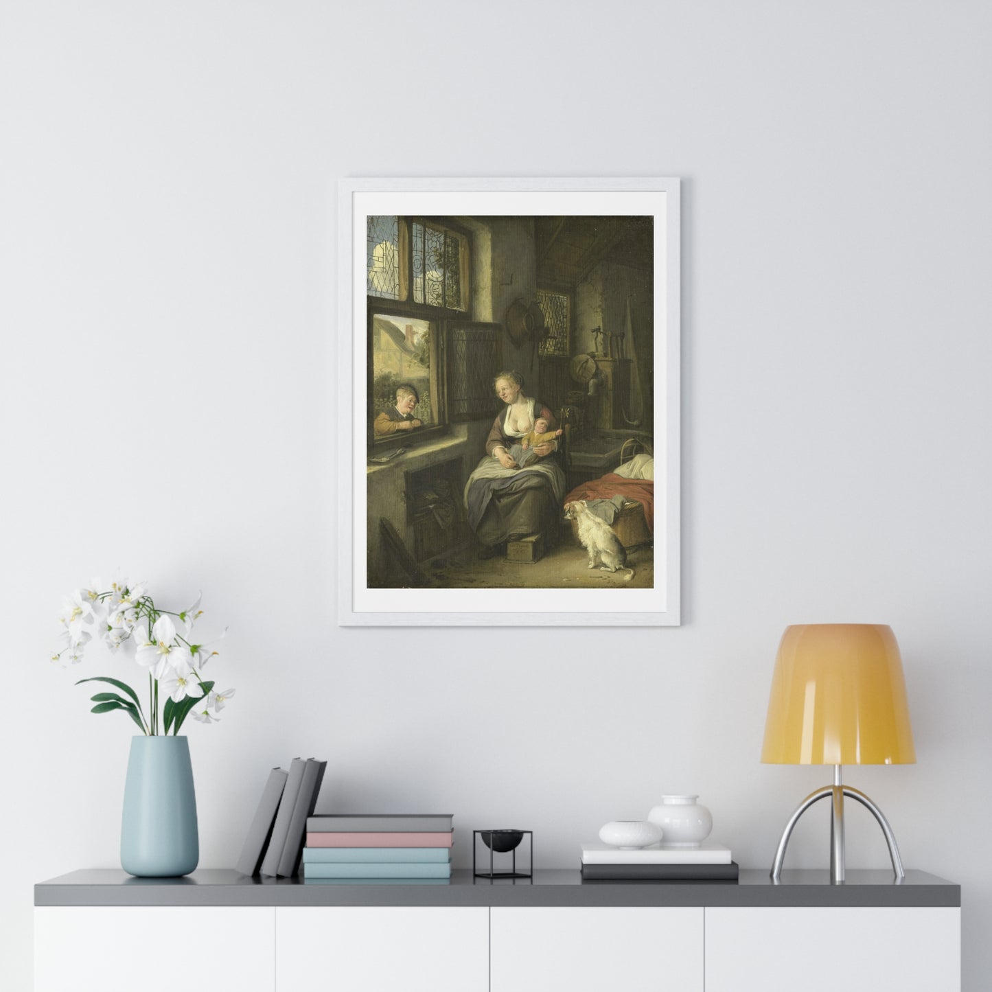 A Mother with her Children (1690) by Cornelis Dusart, from the Original, Framed Art Print