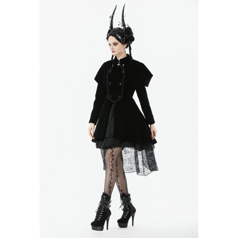 Dark in Love Lilith Officer Velvet High-Collar Coat in Black