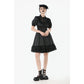 Dark in Love Belladonna Lace-Up High Collar Puff Sleeve Goth Dress, Plus Sizes