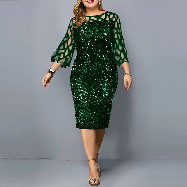 Vireous Elegant Sequin Long Flowing Sleeve Party Dress