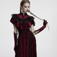 Punk Rave Selene Embroidered Velvet Gloves in Crimson