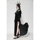 Dark in Love Vera Gothic Velvet High-Slit Maxi Dress with Hollow Neckline, Embroidered Buttons