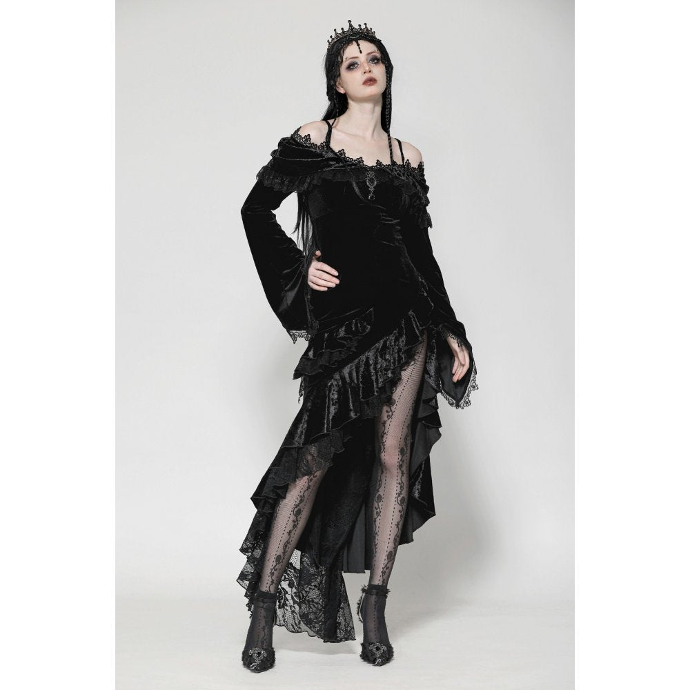 Dark in Love Kaia Midnight Mystique Velvet Ruffle Off-Shoulder Mermaid Dress