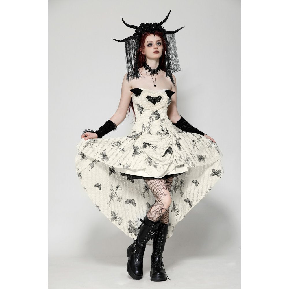 Dark in Love Zosia Punk Gothic Butterfly Embroidered Lace Dress in Beige
