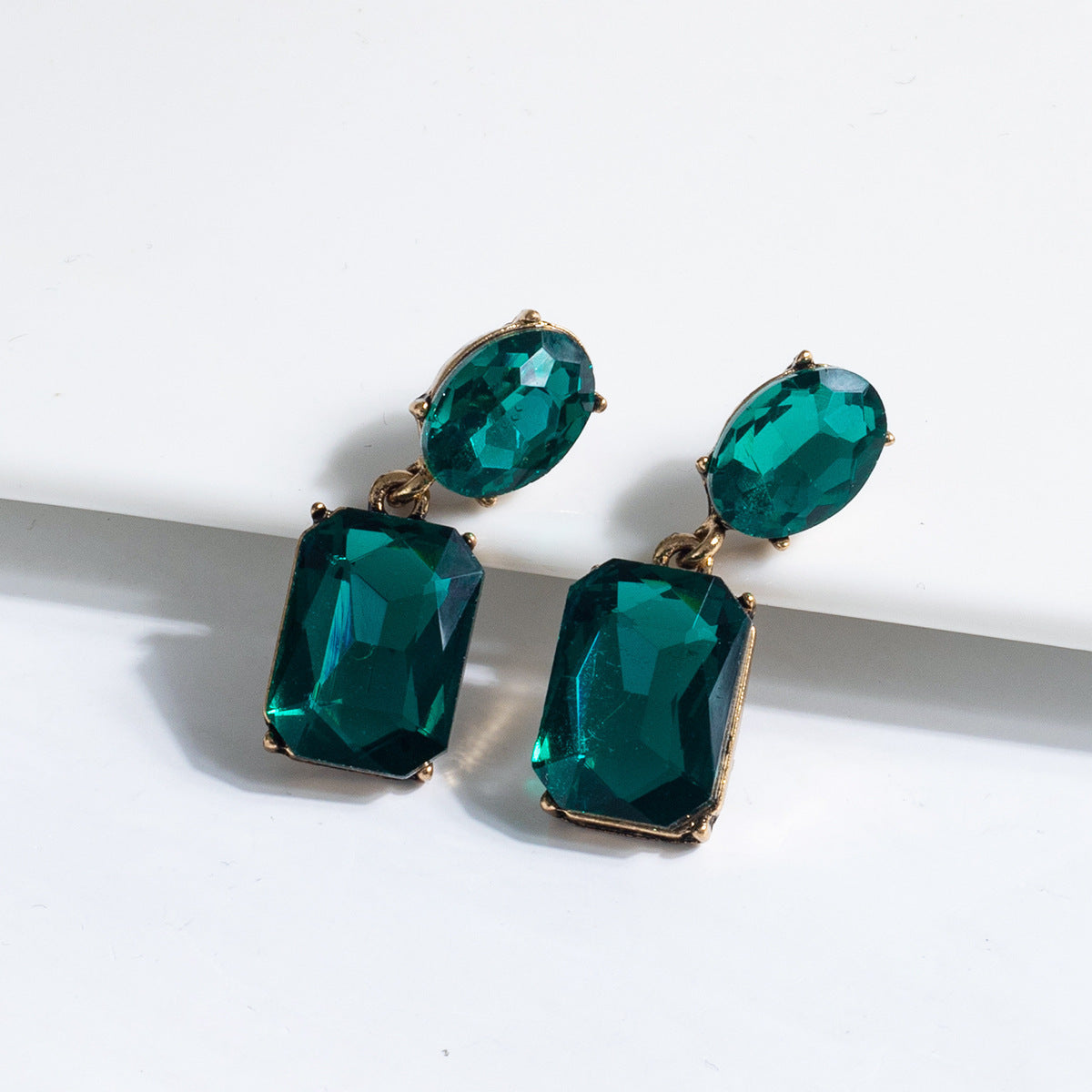 Retro Simple Square Crystal Drop Earrings