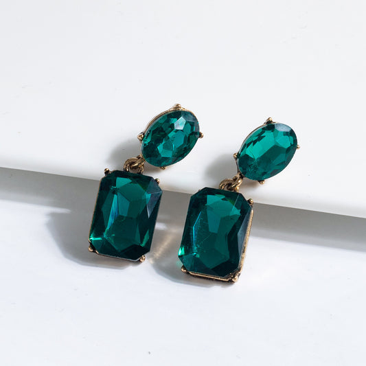 Retro Simple Square Crystal Drop Earrings