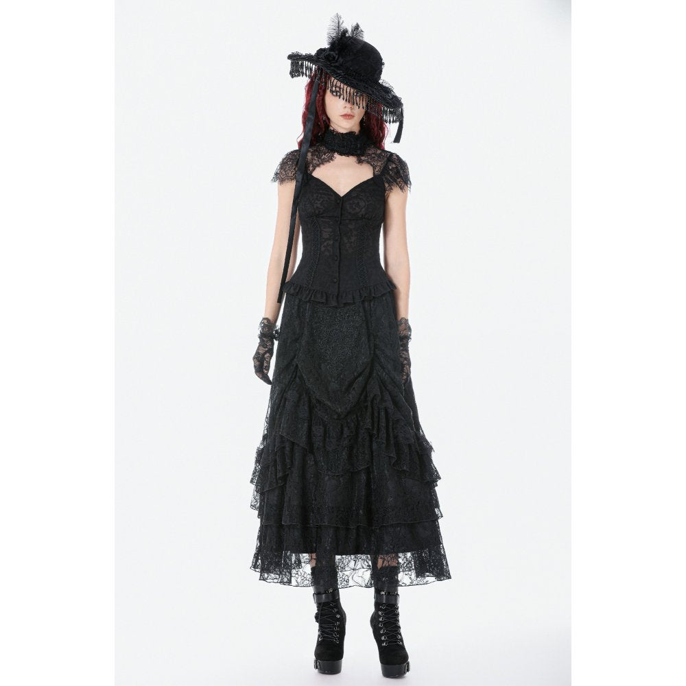 Dark in Love Vintage Gothic Lace-Layered Maxi Skirt