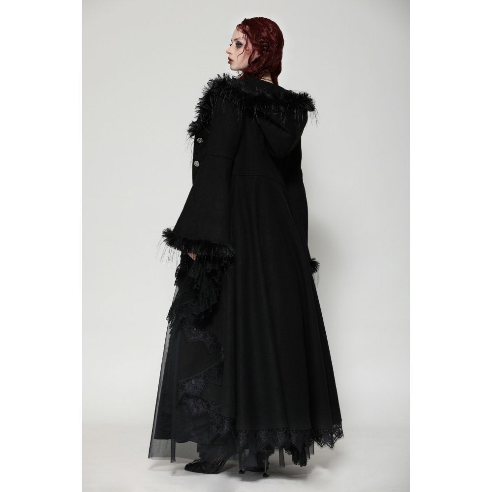 Dark in Love Eira Lace and Faux Fur-Trimmed Hooded Coat