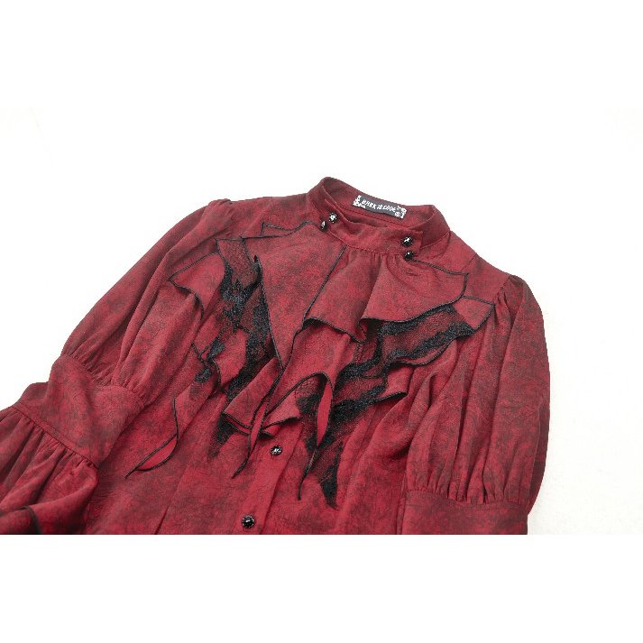 Dark in Love Vampiretta Red Distressed-Effect Frilly Blouse