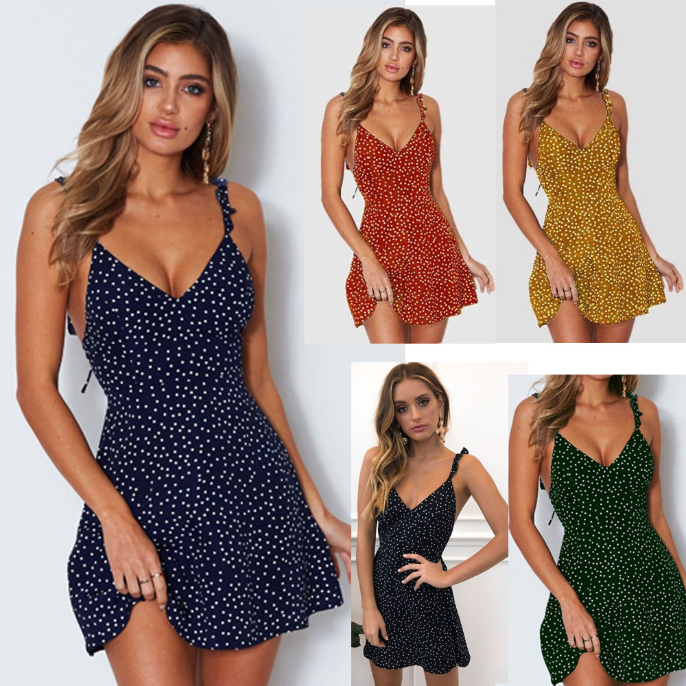 Vireous Polka Dot Strappy Summer Dress