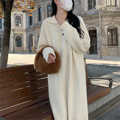 French Lazy-Style Small Lapel Loose Casual Dress