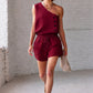 Vireous Cotton-Linen One-Shoulder Sleeveless Summer Top and Shorts Set