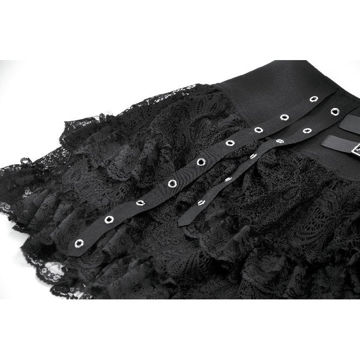 Dark in Love Punk Eyelet Lace-Layered Mini Skirt
