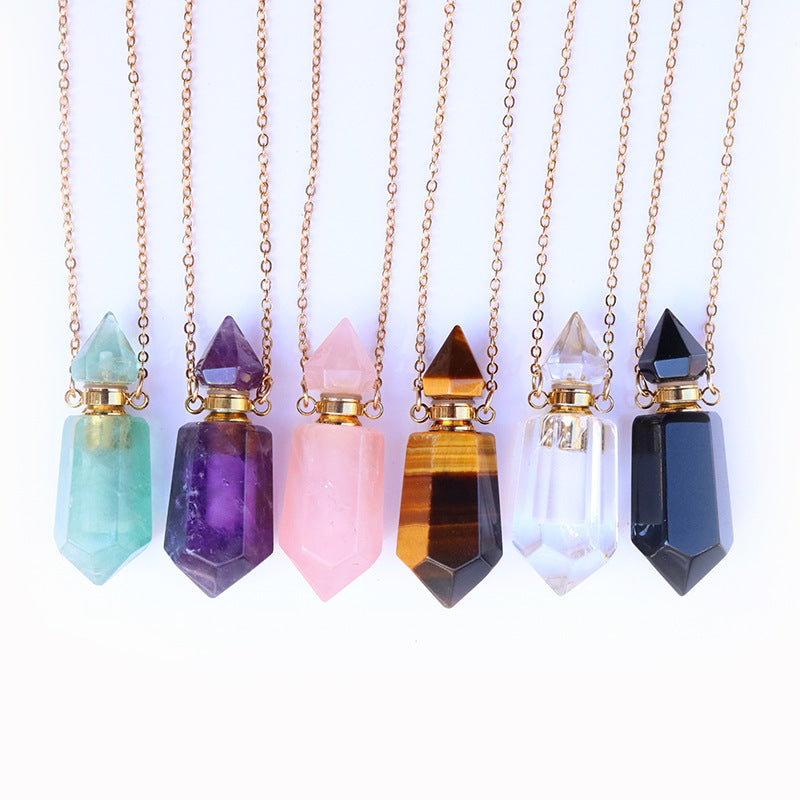 Natural Crystal Perfume Bottle Chain Pendant Necklace