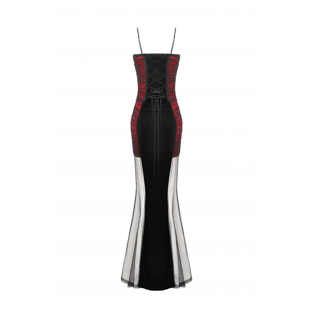 Dark in Love Lilith Red and Black Mesh Panel Goth Gown