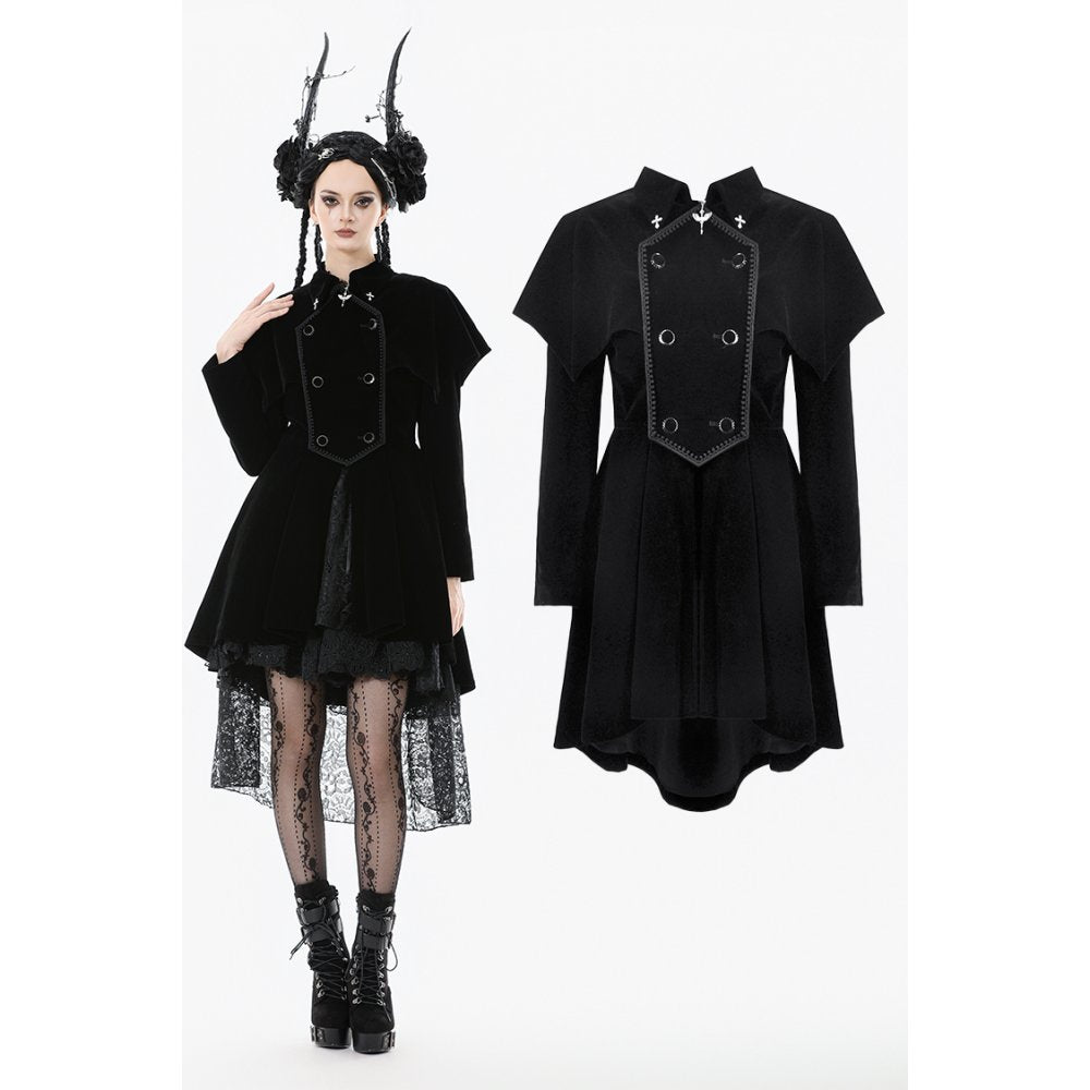 Dark in Love Lilith Officer Velvet High-Collar Coat in Black