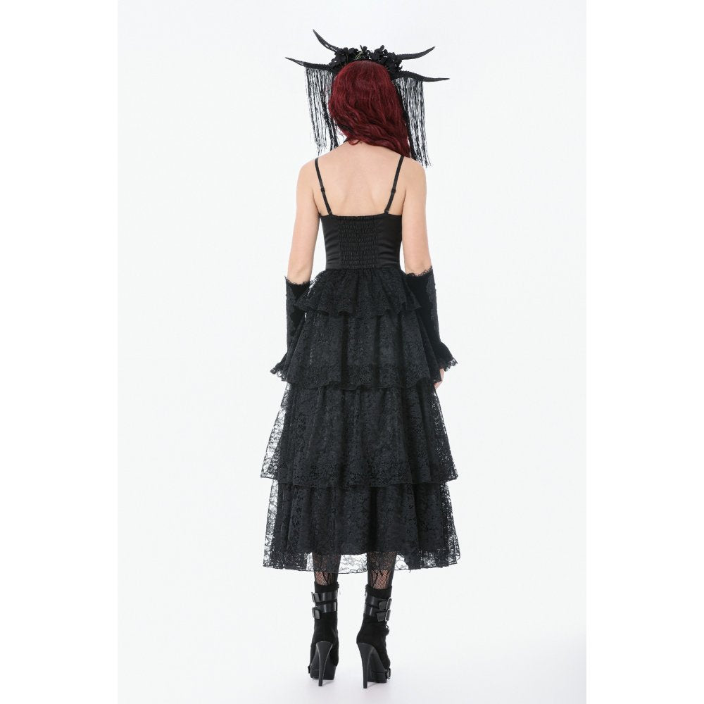 Dark in Love Gothic Satin Lace Tiered Dress