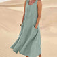 Summer Sleeveless Long Smock Dress with Pockets, Plus Sizes