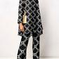Women's Long-Sleeve Bold Print Barbarella-Style Two-Piece Trouser Suit