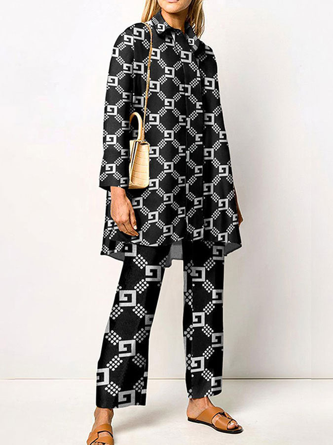 Women's Long-Sleeve Bold Print Barbarella-Style Two-Piece Trouser Suit