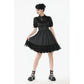 Dark in Love Belladonna Lace-Up High Collar Puff Sleeve Goth Dress, Plus Sizes
