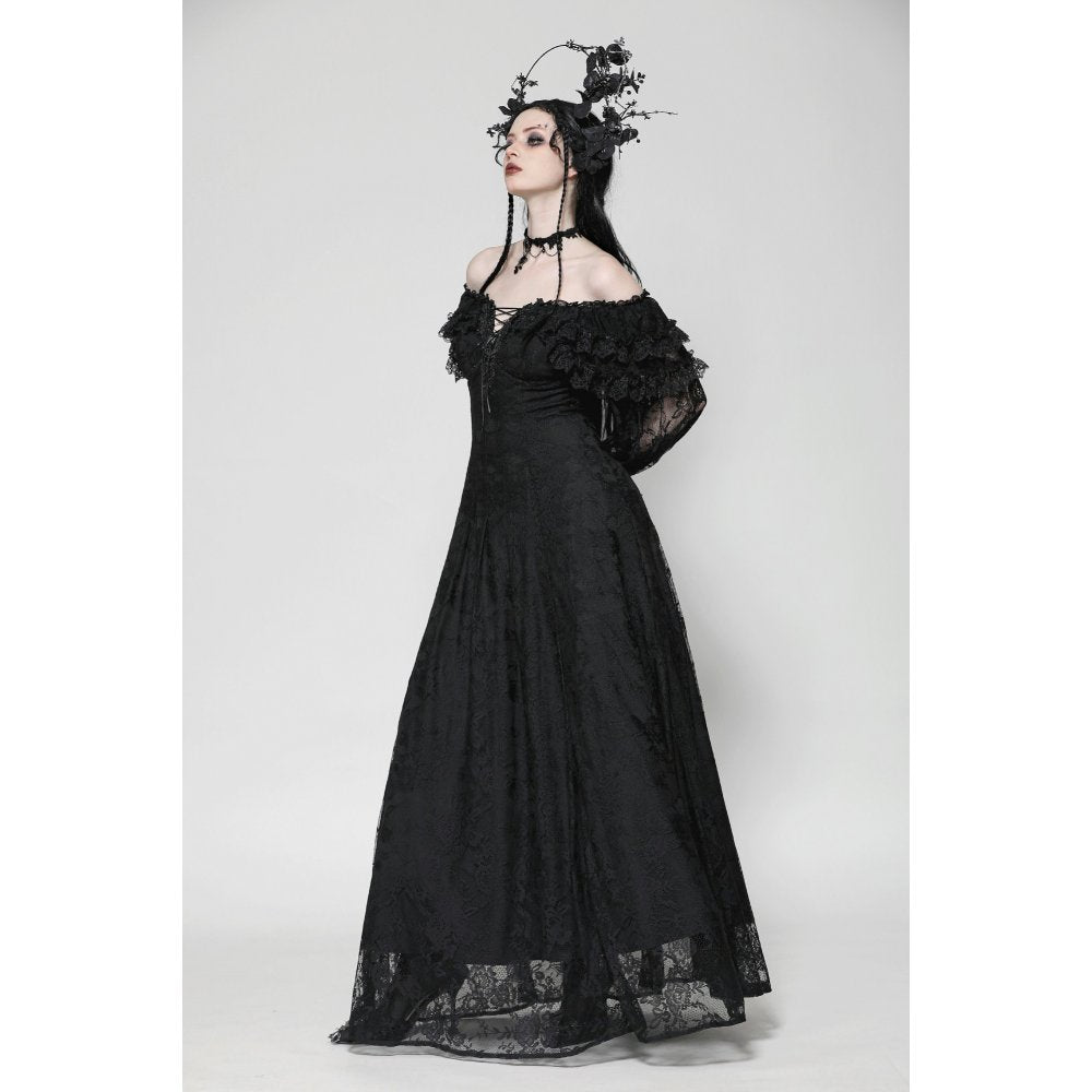 Dark in Love Cosette Elegant Gothic Off-Shoulder Ruffle Maxi Dress