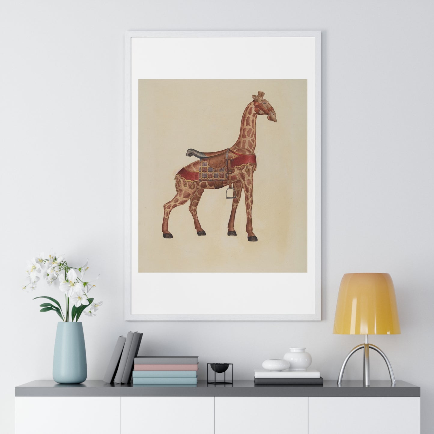 Carousel Giraffe (circa 1939) Illustration by Henry Tomaszewski, from the Original, Framed Print