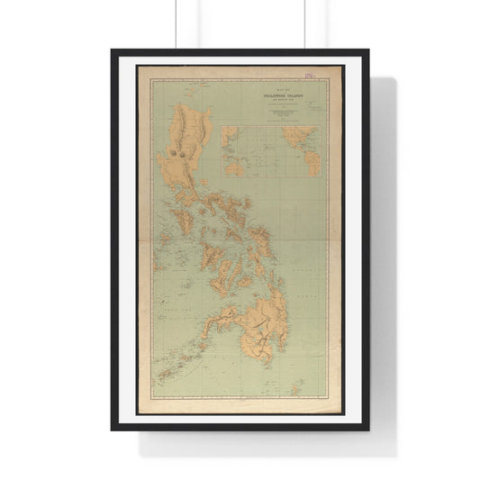 Vintage Map of Philippine Islands and Adjacent Seas from Material of the English and Batavian Governments (1898) from the Original, Framed Print