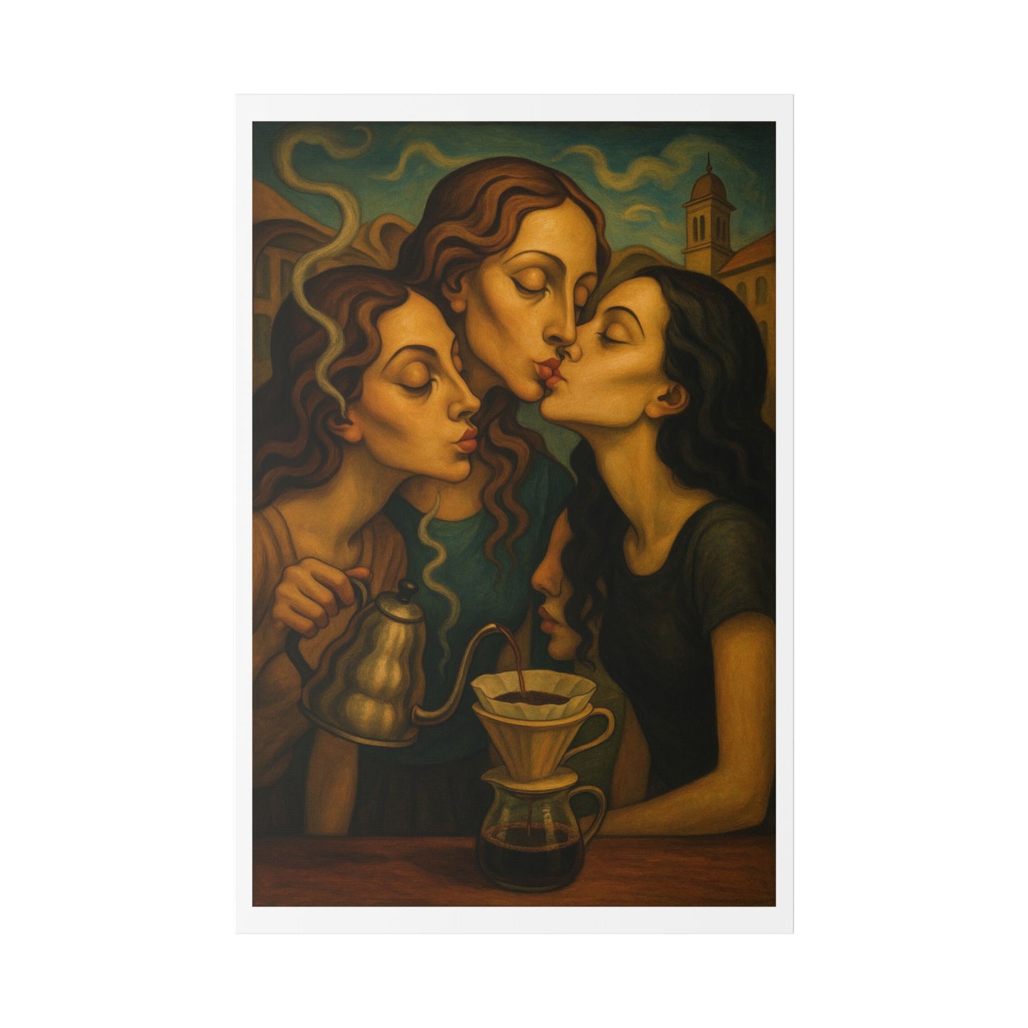 Morning Coffee 'Designed by AI' Satin Canvas Art Print