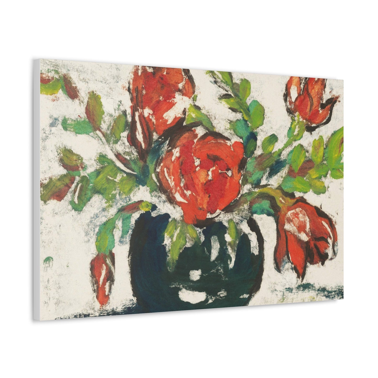 Bouquet, Flower Vase Art Print on Satin Canvas, Stretched