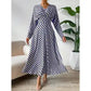 Vireous Geometric Print Long-Sleeve Cinched-Waist Elegant Dress